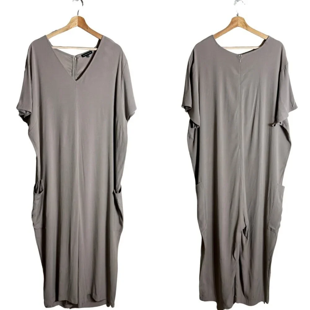 Universal Standard Kia Wide Leg Crop Jumpsuit Women's XL (26-28) Tan Minimalist